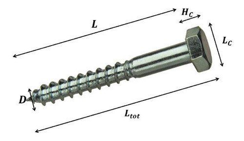 100u Tornillo Tirafondo Cabeza Hexagonal Zincado De 1/4 X 2-3/4 - Para Llave De 11mm O 7/16 - Hierro Sae 1010 1