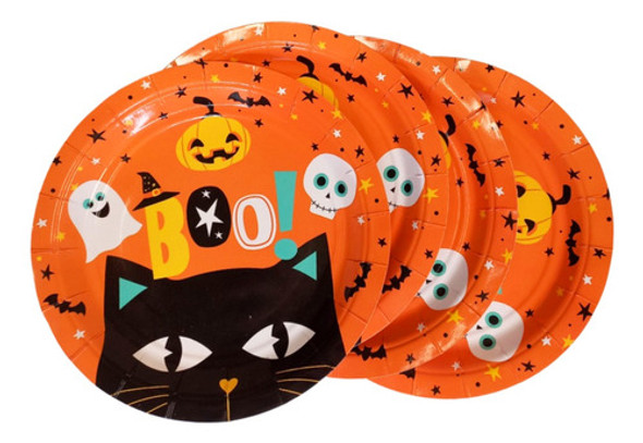 Party Store - Platos De Polipapel Gato Negro Boo Halloween 1 Party Store - Platos De Polipapel Gato Negro Boo Halloween 1