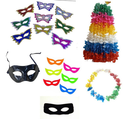 Kit 100 Máscaras Para Carnaval + 100 Colares Havaianos 0