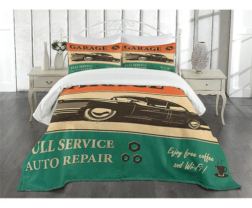 Colcha Vintage Lunarable, Un Póster Retro De Garaje Con Esti 1