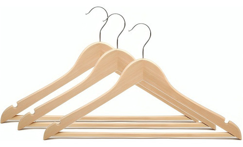 Percha De Madera  Pack Set 3 Barnizada Premium 0