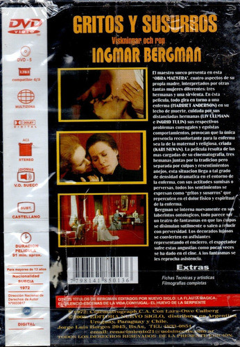 Gritos Y Susurros - Dvd Nuevo Original Cerrado - Mcbmi 1