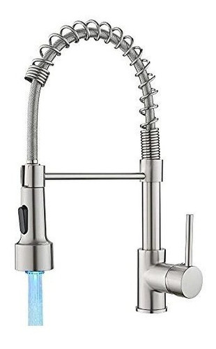 Grifo De Cocina Monocomando Con Rociador Con Luz Led Niquel 0