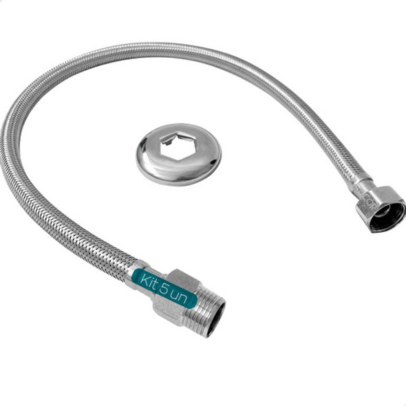 5 Mangueira Engate Flexivel 60cm Aço Inox Trançado 1/2 Kit 0