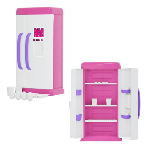 Brinquedo Geladeira Infantil Rosa Duas Portas Com Acessórios 0