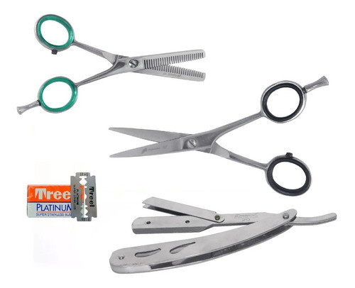 Tijeras De Corte+pulir+navaja+repuesto Profesional Barberia 0
