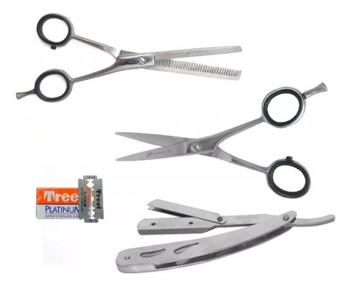 Tijeras De Corte+pulir+navaja+repuesto Profesional Barberia 0