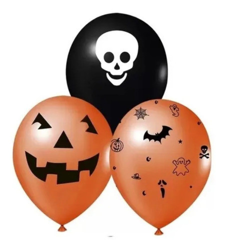 Kit Halloween 25 Balão + Palito Decoração + Enfeite De Mesa 1