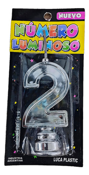 Vela Numero Metalizada Plateada N°2 0