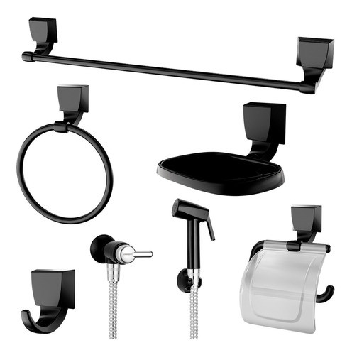 Kit De Banheiro 5 Pçs + Ducha Higiênica Preto Cromado Fortti 0