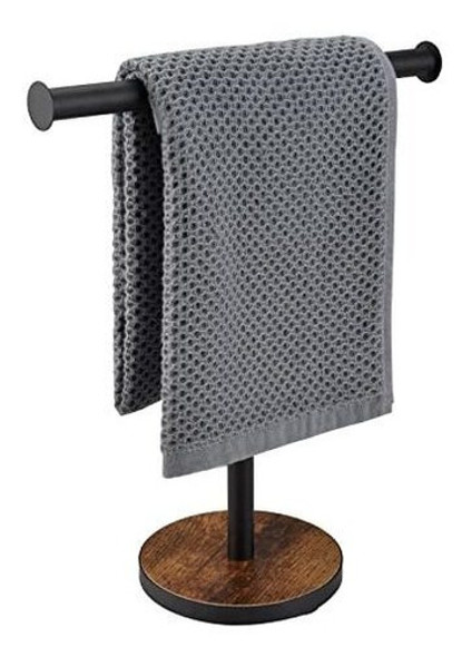 Toallero Para Mesada De Baño Con Base De Madera Negro 0