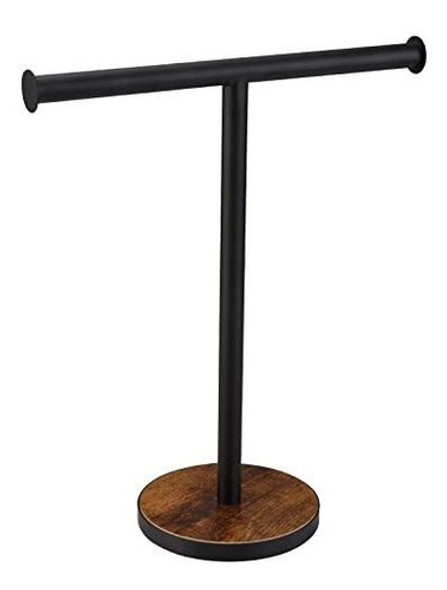 Toallero Para Mesada De Baño Con Base De Madera Negro 1