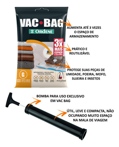 Kit 5 Saco A Vacuo Grande 55x90cm Vac Bag Mala+ Bomba Ordene 1