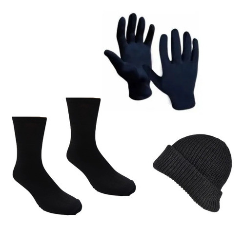 Combo Black!! Medias Térmicas + Gorro Lana+ Guantes Termicos 0