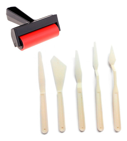 Rodillo Xilografía 10cm Con Set De Espátulas 0