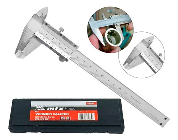 Paquímetro Manual De Aço Analogico 6 Pol 150mm/mtx + Case 1