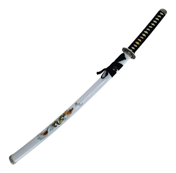 Espada Katana Decorativa Dragão Chinês Bainha Branca 1 Espada Katana Decorativa Dragão Chinês Bainha Branca 1