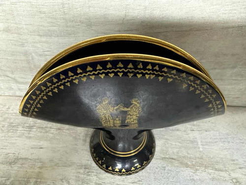 Pieza De Colección Porcelana Azul Cobalto Oro 22 K Grecia 0