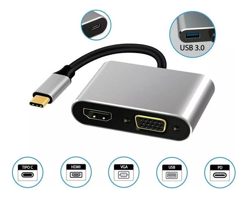 Hub Usb C Hdtv Vga Usb 3.0 Adaptador 4 Em 1 Ultra Power 1