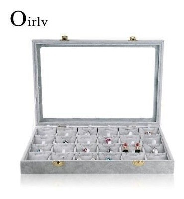 Terciopelo Gris 24 Rejillas Joyería Vitrina Con Cubierta De 0