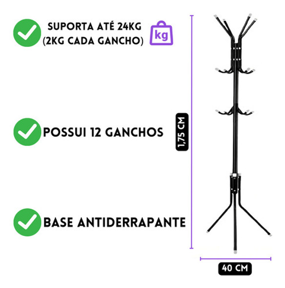 Cabideiro De Chão Mancebo 12 Ganchos Para Pendurar Casaco 1