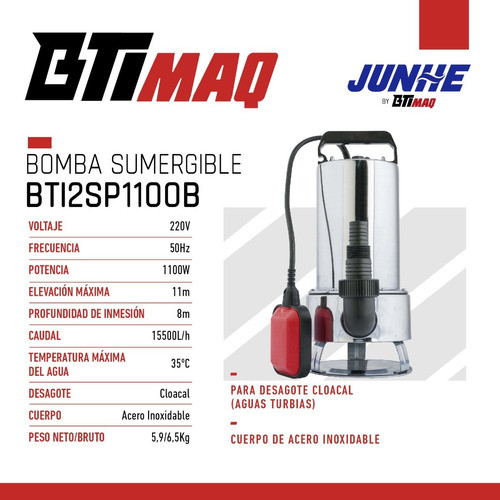 Bomba Sumergible De Acero Desagote Cloacal 1100w Junhe 1