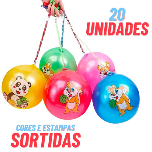 Bola De Vinil Com Cordão Mola Ping Pong Brinquedo 20 Brindes 1