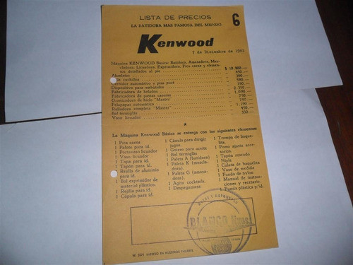 Kenwood Argentina Saic 1961 Listado Precios Blanco Hermanos 0