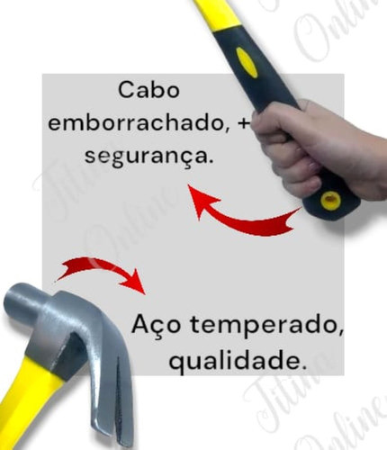 Martelo Unha Aço Cabo Emborrachado 28cm Construção Civil 1