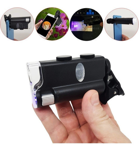 Mini Microscópio Lupa P/ Celular 60x Led Uv Alta Potencia 1