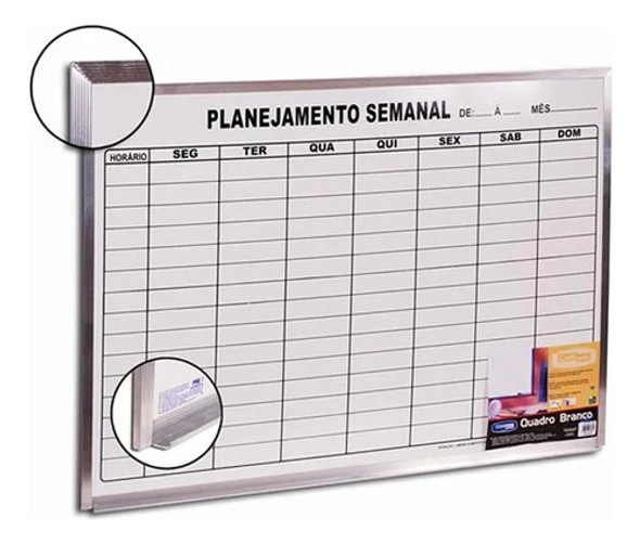 Quadro Branco Planejamento Semanal 90x60cm - Cortiarte 0 Quadro Branco Planejamento Semanal 90x60cm - Cortiarte 0