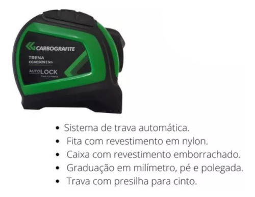 Fita Trena Emborrachada Carbografite 5mt C/ Trava Automatica 1
