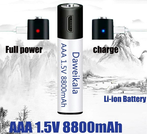 Pila Aaa Recargable Litio Micro Usb  1.5v 8800mah 0