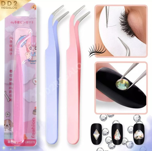 Pinza X1 Acero Curva Extensión Pestañas Uñas Color Pastel 1