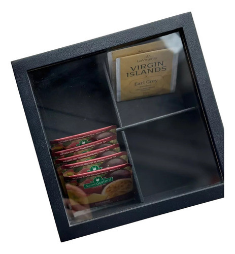 Caja Té Madera Organizador Saquitos 4 Divisiones Int Negro 0