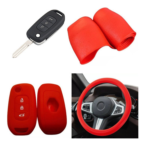 Cubre Volante + Funda Llave Silicona - Renault Kwid - Rojo 0