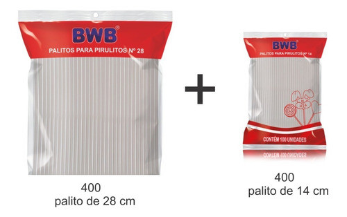 400 Palito Pirulito 28 Cm  + 400 Palito  14 Cm Cristal  Bwb 1