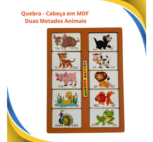 Quebra Cabeça Duas Metades Animais Em Madeira Educativo 1