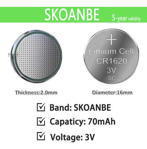 Skoanbe Cr1620 - Batera De Litio Para Mando A Distancia De C 1