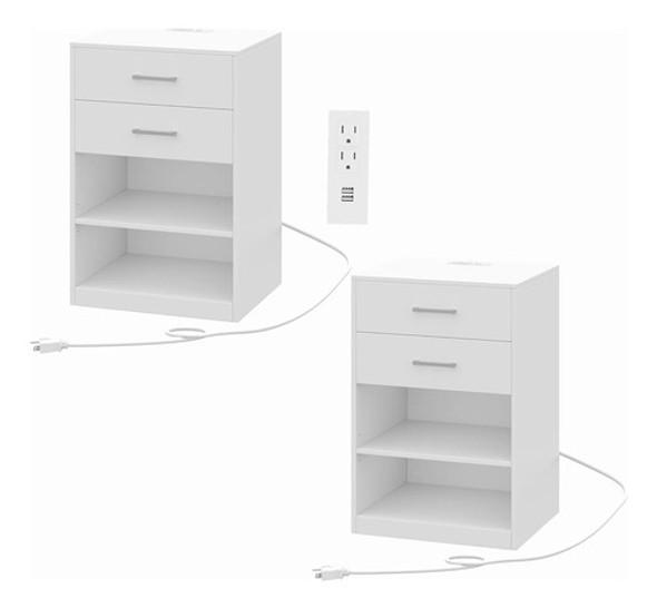~? Irontar Nightstands Set De 2, Mesita De Noche Con Estació 0