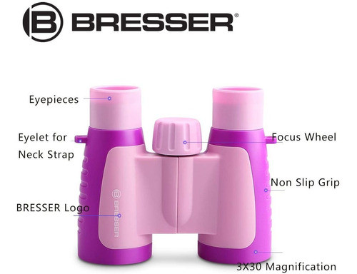 Binoculares Prismaticos 3x30 Bresser Para Ninos Rosa 1