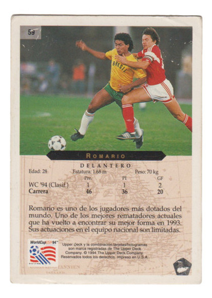 Mundial Futbol 1994 Tarjeta Upper Romario De Souza De Brasil 1 Mundial Futbol 1994 Tarjeta Upper Romario De Souza De Brasil 1