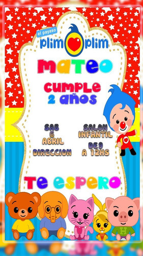 Invitación Plim Plim Cumpleaños Digital 0