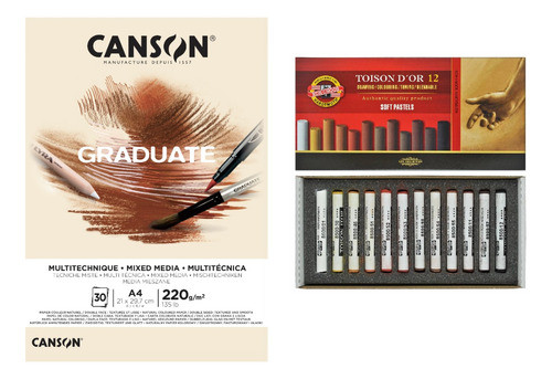 Bloco Canson A4 Creme + Giz Pastel Koh I Noor Tons De Marrom 0
