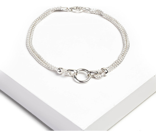 Pulsera Mujer Doble Con Dije Gancho Plata 925 Italiana 0
