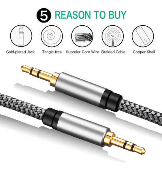 Cabo Auxiliar Trançado De Nylon De 10 Pés, 3,5 Mm Macho A Ma 1