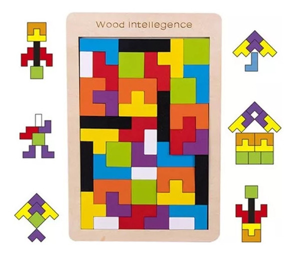 Tangram 7 Piezas Madera + Tetris De Madera 40 Piezas 1