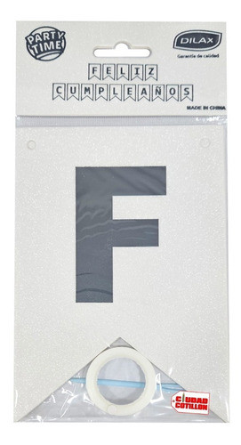 Banderín Feliz Cumpleaños Blanco Glitter Letra Negra- Cc 0