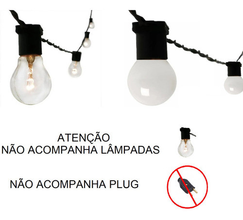 20 Metros Gambiarra Varal Luzes Festão Cordão Soquete E27 1