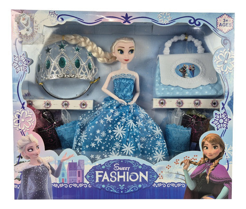 Set De Frozen,muñeca, Corona,cartera Y 6 Vestidos Cambiables 0